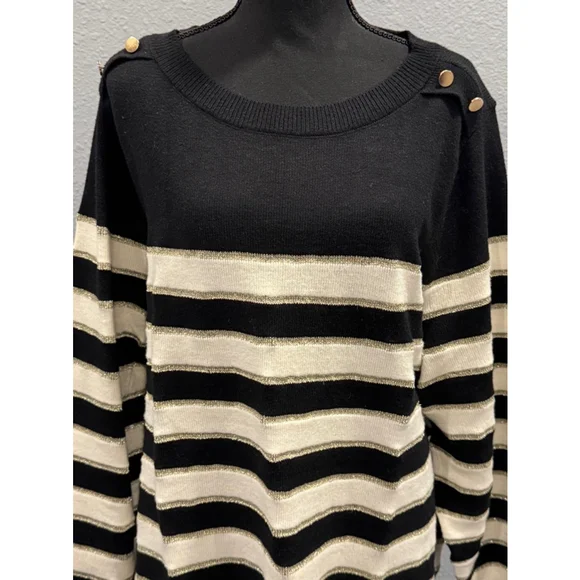 Lane Bryant Black and Gold Striped Sweater with Button Detail, Size 26/28 - Picture 2 of 7